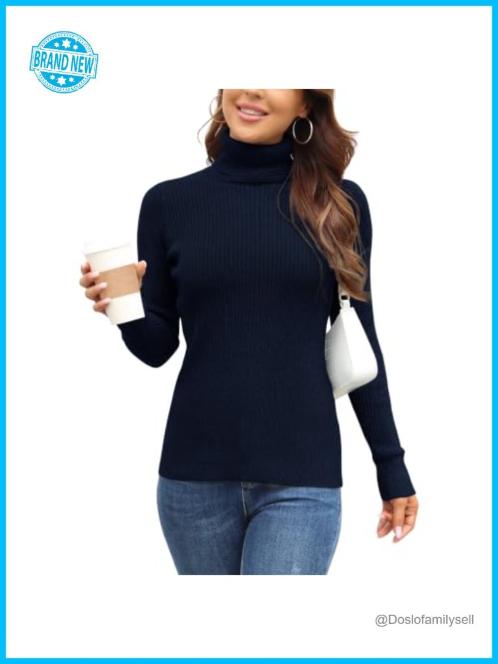 Ribbed Turtleneck Pullover Sweater Long Sleeve Knitted Slim Fit Viscose